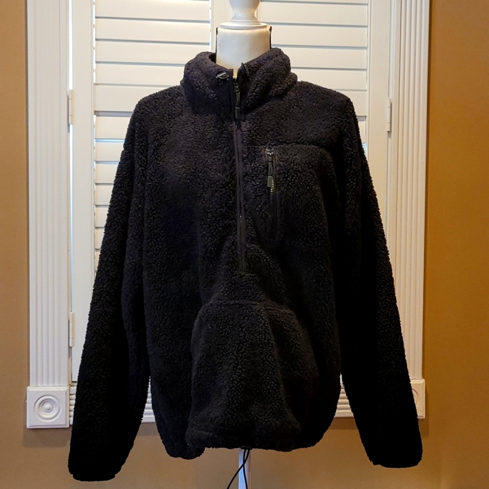 PINK Victoria's Secret black kangaroo pocket long sleeve sherpa half zip large
